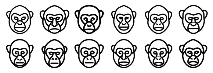 Collection of  howler monkey call  line art icons on white background. Set of animal linear symbols. Vector illustration. © SreeAtul