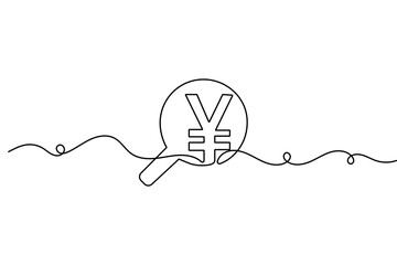 Obraz premium Currency yen symbol continuous one line drawing and minimalist style isolated outline vector art