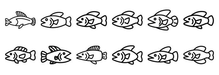 Collection of  lamprey suction mouth  line art icons on white background. Set of animal linear symbols. Vector illustration.