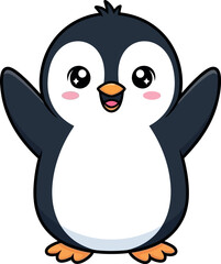 Obraz premium Cute cartoon penguin illustration waves with big eyes and rosy cheeks happily