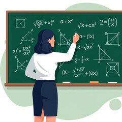 Woman Writing Math Equations on Blackboard.