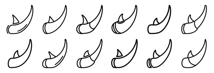 Collection of  rhinoceros horn strong  line art icons on white background. Set of animal linear symbols. Vector illustration. © SreeAtul