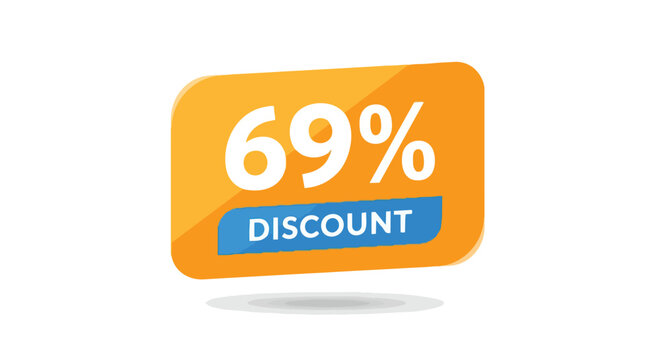 Captivating orange and blue graphic depicting a sixty-nine percent price reduction for retail promotions and online sales, drawing customer