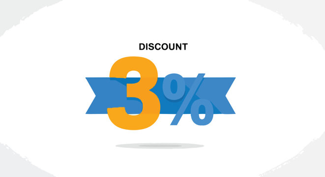 Captivating digital illustration showcasing a three percent discount visually presented on a streamlined blue ribbon, perfect for advertising and