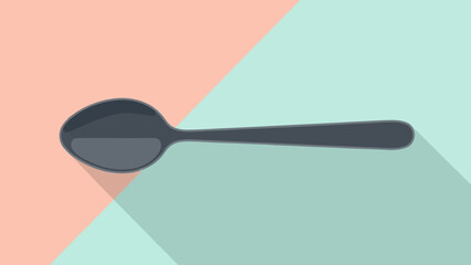 Simple illustration of a dark gray spoon casting a shadow on a pastel split background