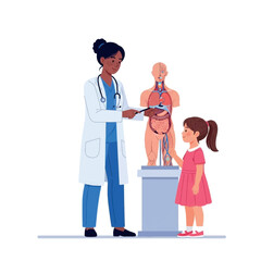 Obraz premium Female doctor and girl with human organ model.