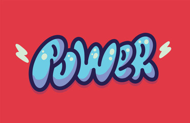 Power hand-drawn lettering with lightning symbols. Trendy vector inscription illustration.