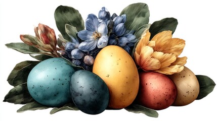 Festive Easter eggs decorated with floral patterns in watercolor style