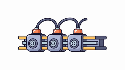 Fototapeta premium Three connected industrial robotic arms with hoses