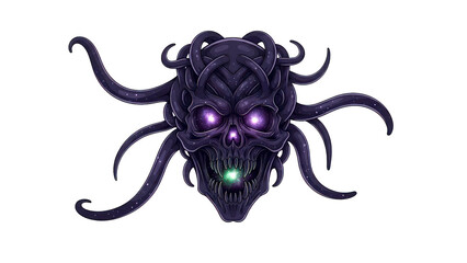 Dark Monster Skull with Glowing Eyes and Tentacles