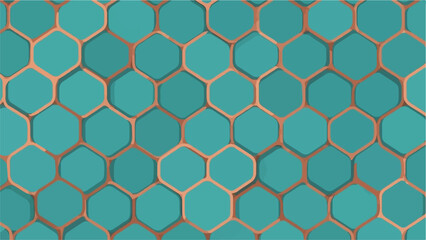 Fototapeta premium Teal and copper hexagonal pattern with a textured, almost painted appearance