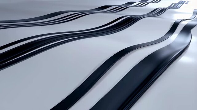 Abstract flowing black lines on a smooth surface. Represents modern design, creativity, and fluidity in visual art and technology