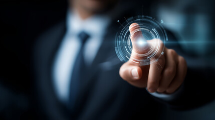 Digital identification digital ID faceless businessman hand touch virtual screen digital identification card accessing databases digital identity cyber security employee badge