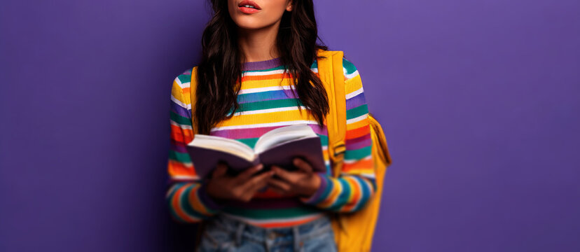  student girl with glasses holding an open book