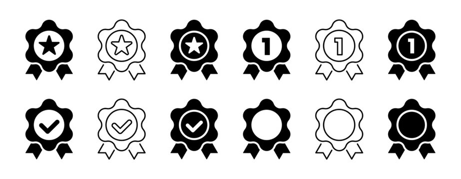 Approval check big icon set. Verified, certified, medal, correct mark, award ribbon, badge, quality certify sign - stock vector