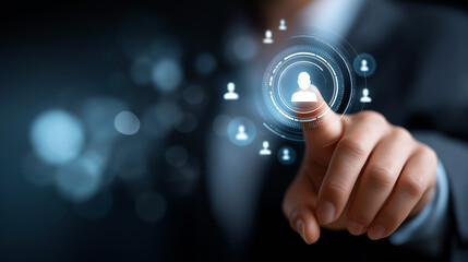 Digital identification digital ID faceless businessman hand touch virtual screen digital identification card accessing databases digital identity cyber security employee badge