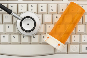 Prescription medication and digital healthcare concept