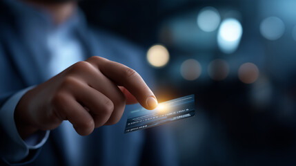 Digital identification digital ID faceless businessman hand touch virtual screen digital identification card accessing databases digital identity cyber security employee badge