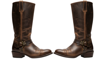 Brown leather cowboy boots with buckle details