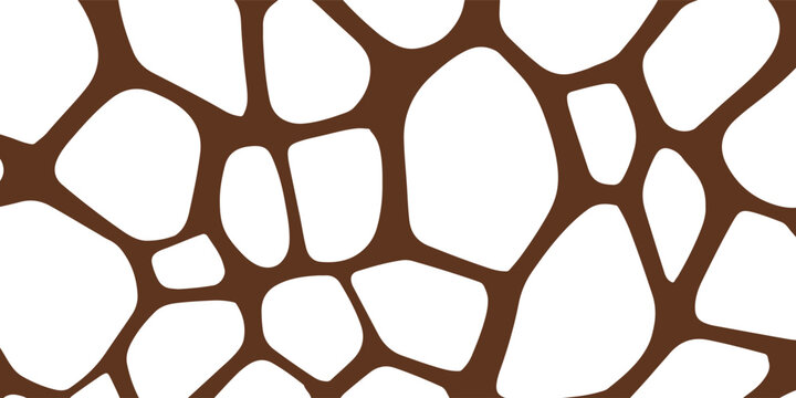 Abstract seamless giraffe skin pattern with brown organic shapes on white background, animal print texture for wallpaper,