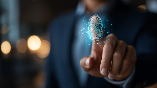 Surveillance security scan digital cyber futuristic applications concept faceless businessman fingerprint scan biometric authentication innovation protection digital cybercrime - Powered by Adobe