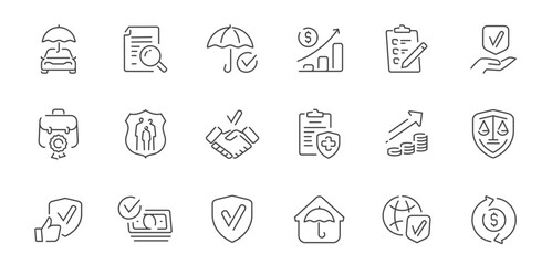 Insurance and assurance web icon set. Symbols and signs for apps and websites
