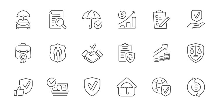 Insurance and assurance web icon set. Symbols and signs for apps and websites