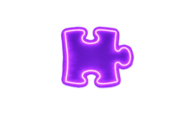 Fototapeta premium Purple glowing neon jigsaw puzzle piece connecting ideas, solution, challenge, and strategy on transparent background