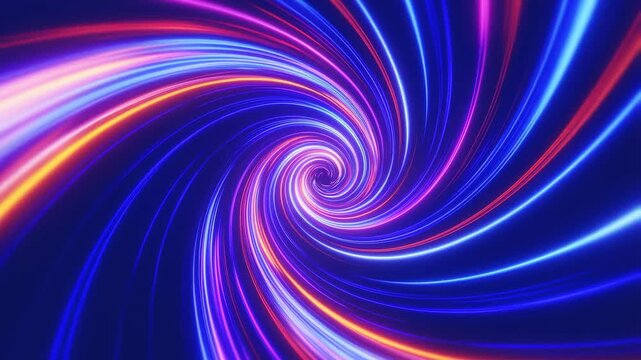 Mesmerizing neon light spiral tunnel: dynamic colorful swirls and vivid moving patterns