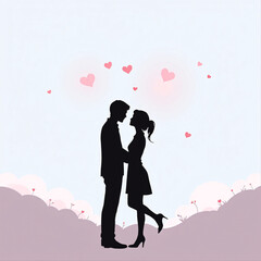 Romantic Couple Silhouette: Personalized Love Illustration with Heart Accents