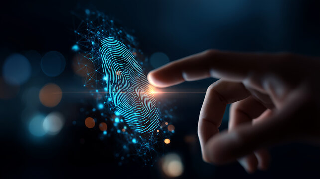 Digital identity fingerprint scanning biometric authentication cyber security futuristic technology cybernetic electronic know your customer technology against digital cyber - Powered by Adobe