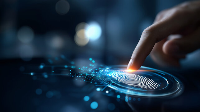 Digital identity fingerprint scanning biometric authentication cyber security futuristic technology cybernetic electronic know your customer technology against digital cyber - Powered by Adobe