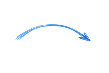 Blue semi-circular arrow indicating direction, movement, and a downward trend, isolated on transparent background