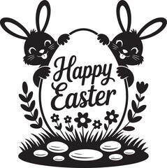 Two adorable bunnies holding an easter egg with a happy easter message