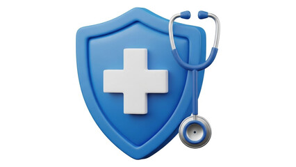 Obraz premium Medical Shield with Stethoscope in Blue Color on White Background for Healthcare