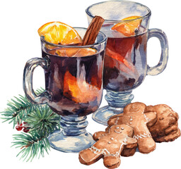 Cozy Mulled Wine and Gingerbread Cookies with Holiday Garnishes and Pine Branches