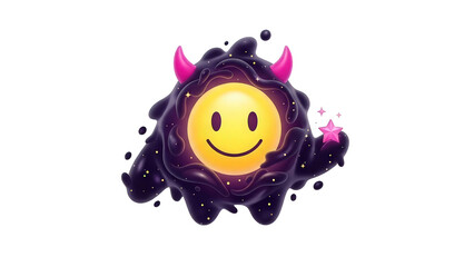 Whimsical Monster with Smiley Face and Pink Horns