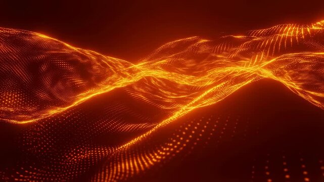 Abstract glowing orange wave patterns in a digital landscape. Represents energy, technology, and modern design aesthetics