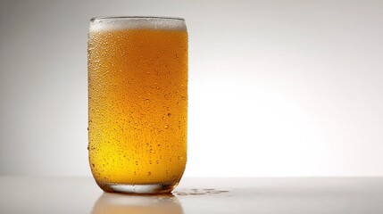 brewery. A frosted beer glass with glistening droplets, showcasing golden liquid under crisp studio lighting. bar promotions, beverage menus, designed for food & beverage menus and cafe branding.