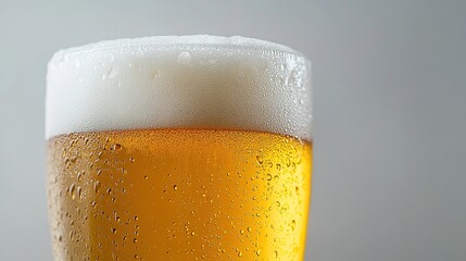 brewery. A frosted beer glass with glistening droplets, showcasing golden liquid under crisp studio lighting. bar promotions, beverage menus, designed for food & beverage menus and cafe branding.