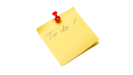 Reminder note on a sticky paper for daily tasks  has the words 'To do!' written on it isolated on transparent background	