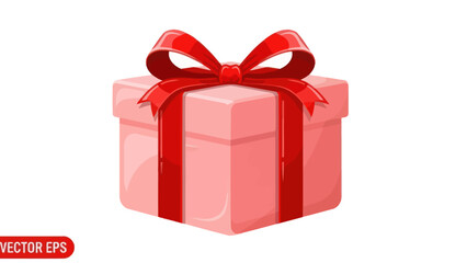 Fototapeta premium Pink Gift Box with Red Ribbon and Bow, Isolated on White Background