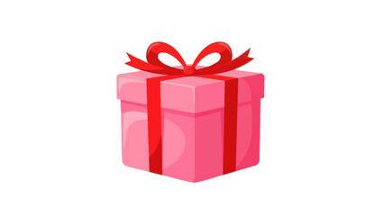 Fototapeta premium Pink Gift Box with Red Ribbon and Bow - Isolated on White Background
