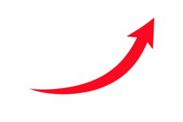 Red curving arrow showing growth, success, increase, and positive trend for business and financial progress on a transparent background