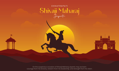 Happy Chhatrapati Shivaji Maharaj Jayanti Banner Design. Shivaji Jayanti Celebration Poster Background with Text Vector Illustration