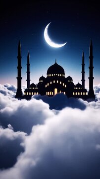 Peaceful Mosque Under the Crescent Moon During Islamic Celebration