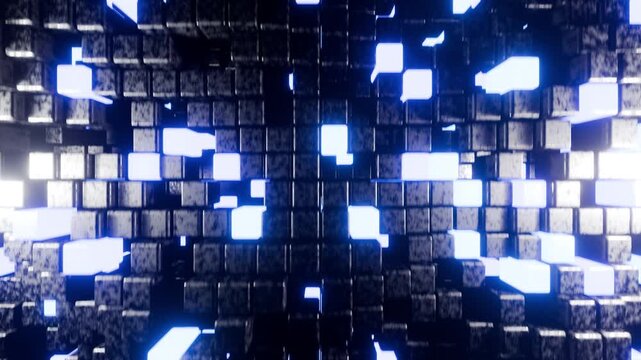 Grey with blue Wave cube wall VJ loop background animation