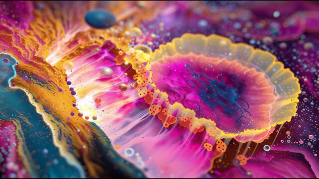 Cinematic Macro View of Vibrant Organic Microorganisms Gently Swaying, Abstract Biological Landscape