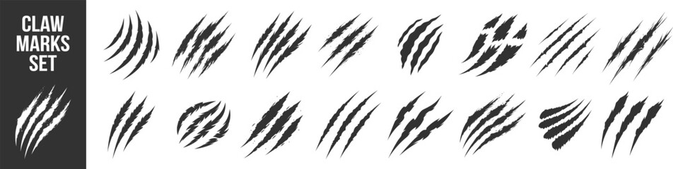 Claw scratch slash marks grunge vector texture distressed jagged slashes rough abstract tear marks dynamic sharp outlines damage pattern on transparent background