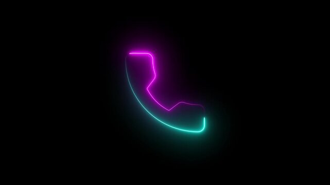 Neon glowing telephone icon animation, call icon shape animation with black background.,Animated call icon with a mobile phone screen concept. Incoming or outgoing call icon.